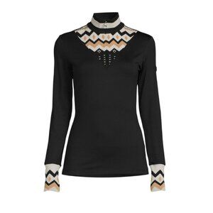 NWOT Bogner Allegra Mock Neck Top Shirt Womens 44 14 XL Black Tan Long Sleeve